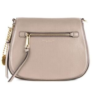 Marc Jacobs Recruit Hammered Leather Flap Crossbody Saddle Bag Taupe Tan Beige